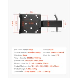 SucceBuy 3600/15000LBS Trailer Hitch Winch Mount with 50.8mm Receiver Powder Coated Steel Truck Winch Mount for ATV UTV Pickup