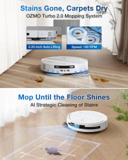 ECOVACS DEEBOT T50 PRO OMNI Robot Vacuum Cleaner Extend Side Brush and Mop 15,000Pa 75℃ Hot Water Mop Washing AIVI 3D 3.0, White
