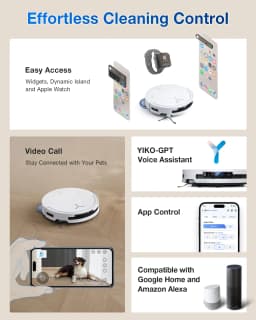 ECOVACS DEEBOT T50 PRO OMNI Robot Vacuum Cleaner Extend Side Brush and Mop 15,000Pa 75℃ Hot Water Mop Washing AIVI 3D 3.0, White