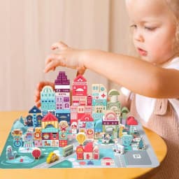 City Building Blocks Educational Kids Stacking Blocks Portable Scene Bricks Set Cute Assembly Toys Enhance for Develop Hands-On