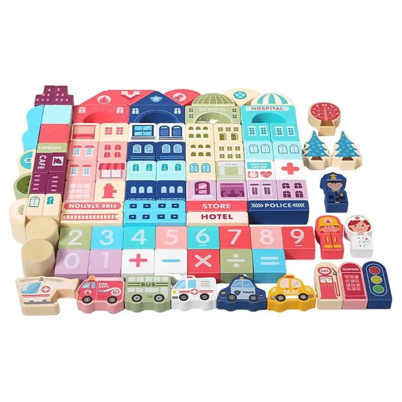 City Building Blocks Educational Kids Stacking Blocks Portable Scene Bricks Set Cute Assembly Toys Enhance for Develop Hands-On