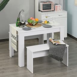 HOMCOM 3 Pcs Modern Dining Table Set w/ Table 2 Bench Seats Compact Kitchen Home