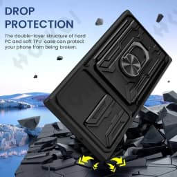 Case For Samsung Galaxy S25 S24 S23 S22 S21 Ultra Plus S20 FE A55 A35 A54 A14 4G 5G Slide Camera Card Holder 360° Ring Cover