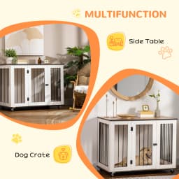PawHut Dog Crate Furniture End Table w/ Lockable Door, for Large Dogs - White