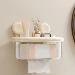 Suction Cup Tissue Box Large Capacity Wipes Holder No-Drilling Paper Towel Dispenser Multifunctional Bathroom Organizer Space