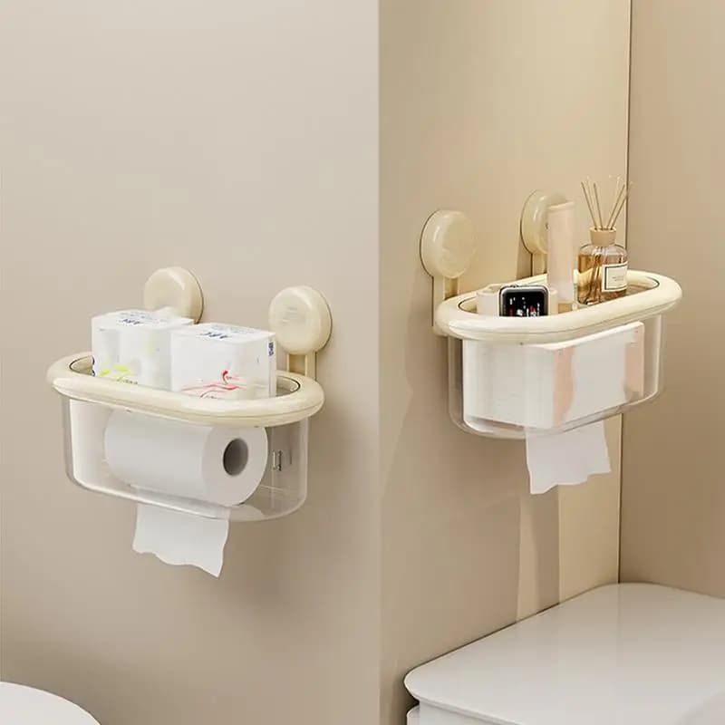 Suction Cup Tissue Box Large Capacity Wipes Holder No-Drilling Paper Towel Dispenser Multifunctional Bathroom Organizer Space
