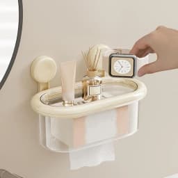 Suction Cup Tissue Box Large Capacity Wipes Holder No-Drilling Paper Towel Dispenser Multifunctional Bathroom Organizer Space