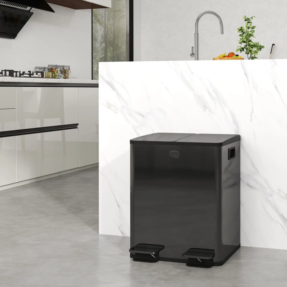HOMCOM 2 x 20L Dual Kitchen Bin Pedal Bin for Recycling and Waste