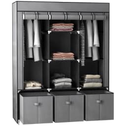 HOMCOM Portable Wardrobe w/ 5 Shelves 3 Fabric Drawers and 2 Hanging Rails Grey