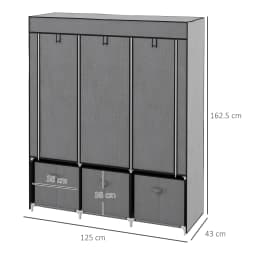 HOMCOM Portable Wardrobe w/ 5 Shelves 3 Fabric Drawers and 2 Hanging Rails Grey