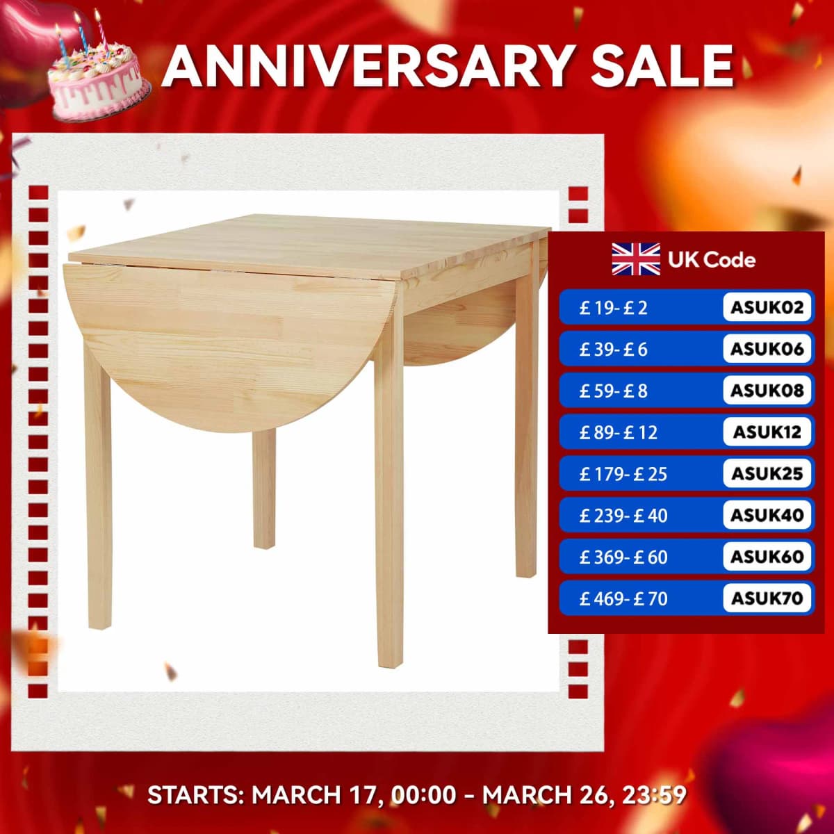 HOMCOM Foldable Dining Table, Solid Wood Drop Leaf Table, Natural