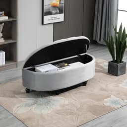 HOMCOM Semi-Circle Storage Ottoman Bench Tufted Upholstered Accent Footrest