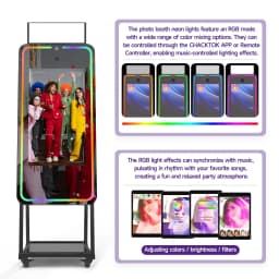 MWE Magic Mirror Photo Booth Machine Touch Screen with 1200W Pixel 4K HD Camera,RGB Surround Light Music Sync,Professional