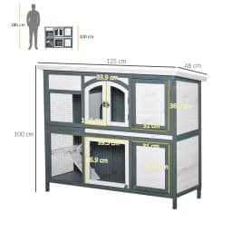 PawHut Two-Tier Wooden Rabbit Hutch w/ Openable Roof, Slide-Out Tray, Ramp