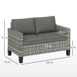 Outsunny 2 Seater Rattan Sofa with Cushions, Wicker Garden Loveseat with Armrests, Outdoor Garden Sofa Couch