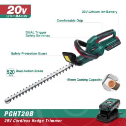 20V Cordless Hedge Trimmer Pruning Shear Garden Tool Set 2.0Ah Battery Cutting Length 520MM Tooth Spacing 15MM POSENPRO