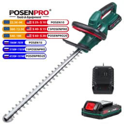 20V Cordless Hedge Trimmer Pruning Shear Garden Tool Set 2.0Ah Battery Cutting Length 520MM Tooth Spacing 15MM POSENPRO