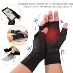 Copper Compression Gloves Anti Arthritis Fingerless Hand Support Pain Relief UK