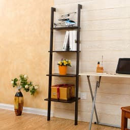 【Lifeideas】4-Tier Wooden Wall Ladder Shelf Black