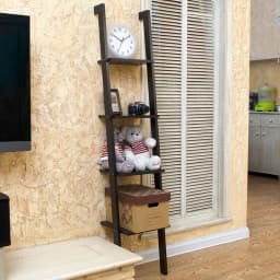 【Lifeideas】4-Tier Wooden Wall Ladder Shelf Black