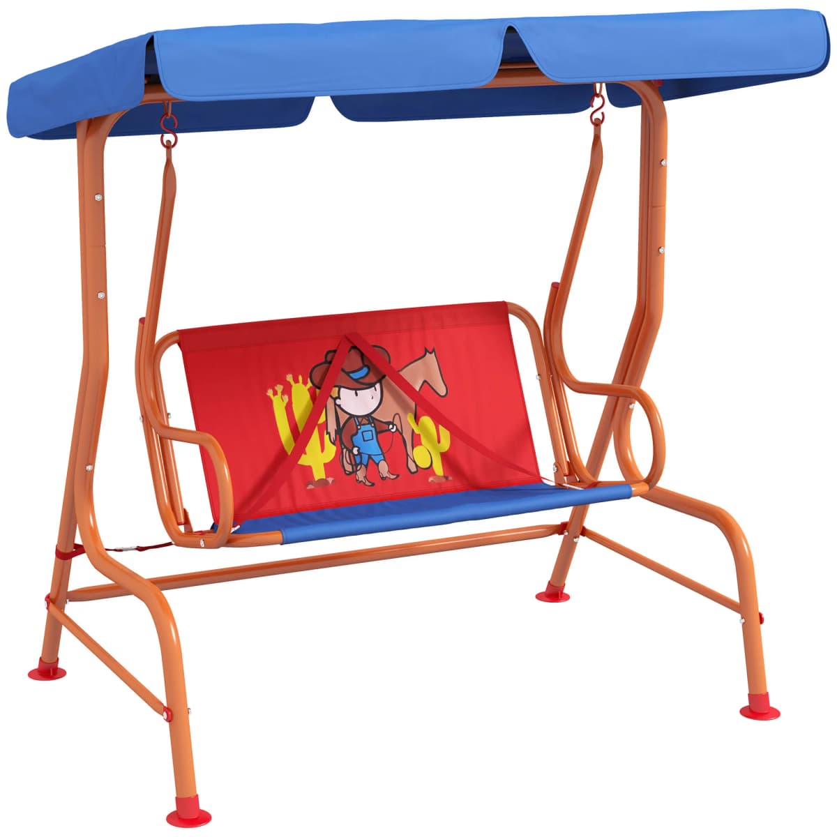 Outsunny 2 Seater Kids Swing Chair, Cowboy Themed with Adjustable Canopy