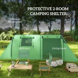 Outsunny 3-4 Man Camping Tent, Large Family Tent with Bedroom and Living Room, 3000mm Waterproof, Portable with Bag