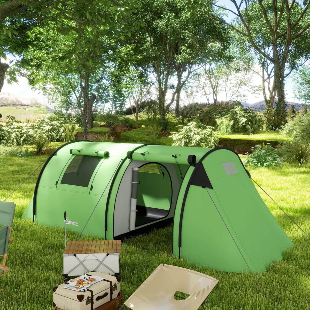 Outsunny 3-4 Man Camping Tent, Large Family Tent with Bedroom and Living Room, 3000mm Waterproof, Portable with Bag