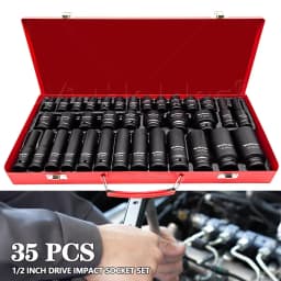35PCS 1/2 Inch Drive Deep Impact Socket Tool Set 8-32mm Wall Spindle Axle Nut Garage Repair Tool with Red Box