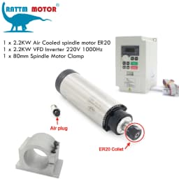 【EU Stock】Hua Jiang CNC Spindle Motor, Air Cooled 220V 2.2KW 2200W 4 Bearings & 2200w Mini VFD / Inverter for wood Milling DIY