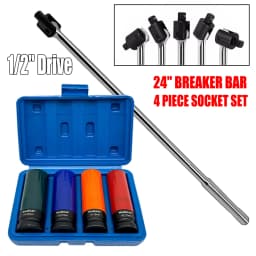 Breaker Bar 1/2" Dr 24" Long Strong Arm Power Bar 600mm and 4PCS Wheel Nut Socket Set 17-36MM with Case