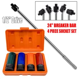 Breaker Bar 1/2" Dr 24" Long Strong Arm Power Bar 600mm and 4PCS Wheel Nut Socket Set 17-36MM with Case