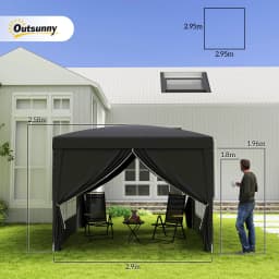 Outsunny 3 x 3(m) Pop Up Gazebo, Water and UV Resistant Party Tent Camping Canopy Marquee with Carry Bag, Black