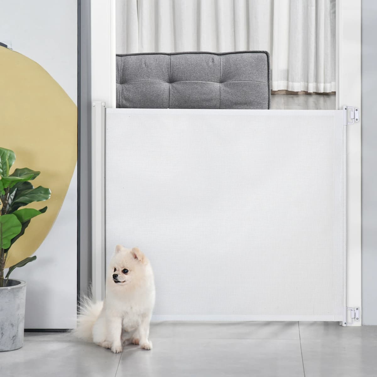 PawHut Retractable Pet Safety Gate, Folding Stair Barrier, Guard Door