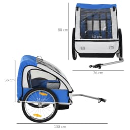 HOMCOM 18m+ 2-Seat Child Bike Trailer for Kid w/ Steel Frame Seat Belt