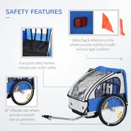 HOMCOM 18m+ 2-Seat Child Bike Trailer for Kid w/ Steel Frame Seat Belt