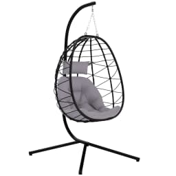 Outsunny Garden Egg Chair Outdoor Hanging Swing Chair, Folding Basket, Grey