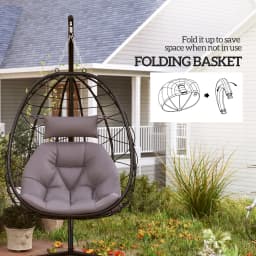 Outsunny Garden Egg Chair Outdoor Hanging Swing Chair, Folding Basket, Grey