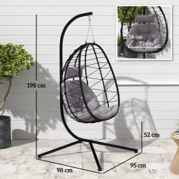 Outsunny Garden Egg Chair Outdoor Hanging Swing Chair, Folding Basket, Grey