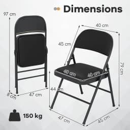 GOFLAME 2 Pack Folding Chairs Padded Party Chairs with Metal Frame-Black