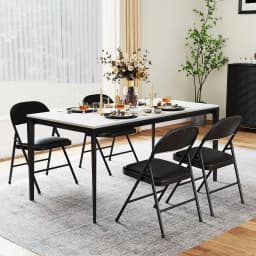 GOFLAME 2 Pack Folding Chairs Padded Party Chairs with Metal Frame-Black