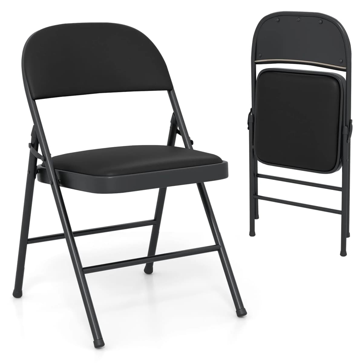 GOFLAME 2 Pack Folding Chairs Padded Party Chairs with Metal Frame-Black