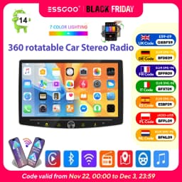 ESSGOO 10.1" 1 DIN Touch screen Universal Wireless carplay Android auto Car Stereo Radio 64G Android 14 GPS NAVI SWC BT MIC WIFI
