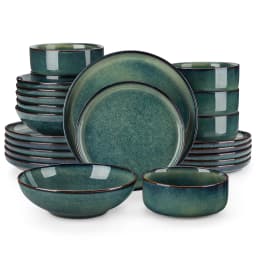 Vancasso 24 Piece Green Klin Change Glaze Stoneware Set Dinnerware Set with 6pcs Dinner Plate/Dessert Plate/Soup Plate/Bowl