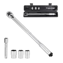Ratchet Torque Wrench 28-210Nm, 1/2" Drive, Torque Wrench Set Extension Bar & Wheel Bolt Sockets 17mm-19mm-21mm, Storage Box