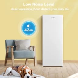 160 Litre Freestanding Tall Upright Freezer, 5 Large Compartments, Adjustable Thermostat, Reversible Door