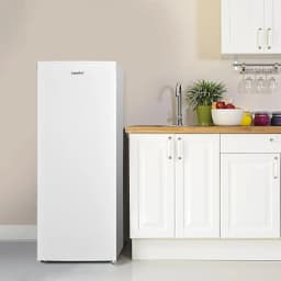 160 Litre Freestanding Tall Upright Freezer, 5 Large Compartments, Adjustable Thermostat, Reversible Door