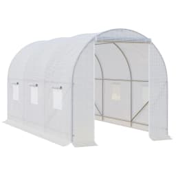 Outsunny 3.5 x 2 x 2 m Polytunnel Greenhouse, Walk-in Green House for Garden with Mesh Windows, Galvanised Steel Frame, White