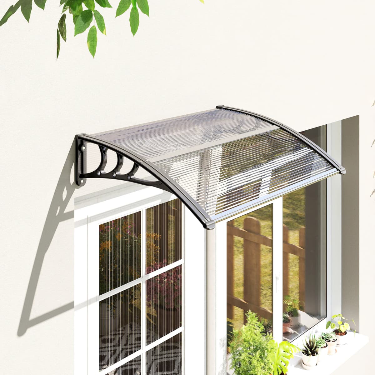 Outsunny Curved Window Canopy, Aluminium Polycarbonate Awning, 120x75cm, White