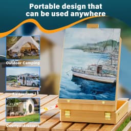 Portable Foldable Wooden Table Case Easel With Drawers, Wooden Tabletop Easel For Artists, Suitable For Painting And Drawing