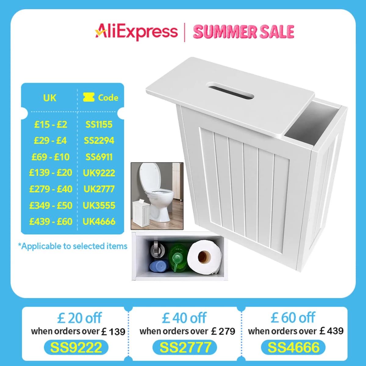 DayPlus Bathroom Storage Unit, Toilet Paper Organizer Storage Cupboard, White Wooden Tidy Storage Box, Toilet Roll Paper Cabinet